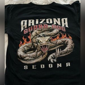 Sedona arizona guard dog rattle snake with fangs flame shirt black